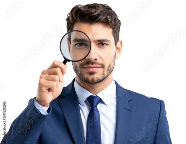 Fototapeta Man with magnifying glass examining closely