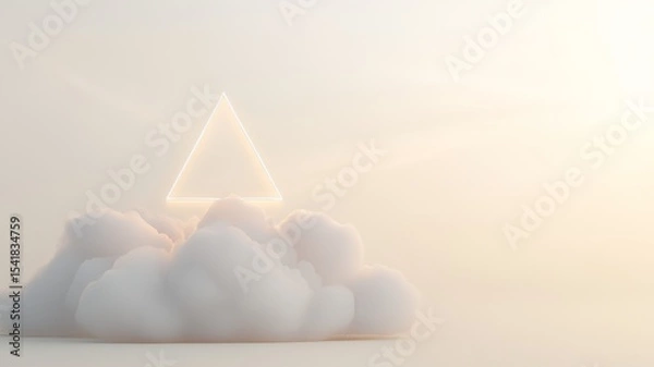 Fototapeta A glowing Christian Trinity symbol (triangle with interwoven circle) surrounded by heavenly light rays, clouds parting above, ethereal and divine atmosphere