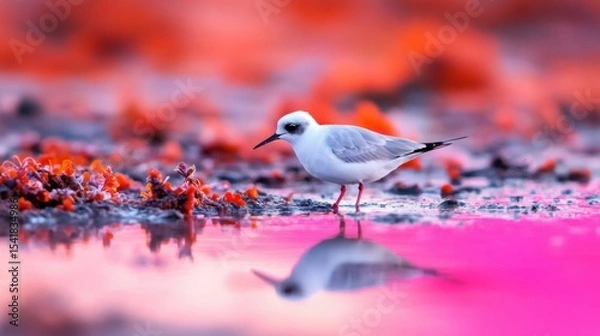 Obraz Centered composition, a bird on the sea, high saturation
