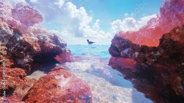 Obraz Centered composition, a bird on the sea, high saturation
