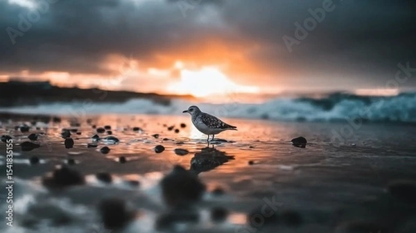 Obraz Centered composition, a bird on the sea, high saturation
