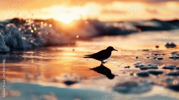 Obraz Centered composition, a bird on the sea, high saturation
