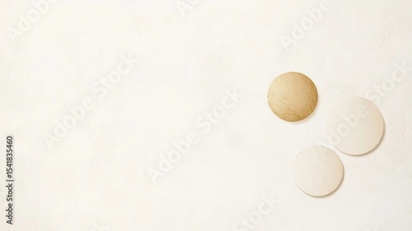 Obraz A minimalist abstract depiction of the Holy Trinity using three interconnected glowing circles, soft gradients of gold and white on a textured background