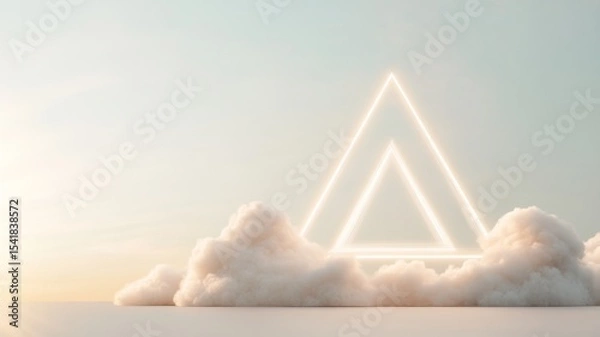 Obraz A glowing Christian Trinity symbol (triangle with interwoven circle) surrounded by heavenly light rays, clouds parting above, ethereal and divine atmosphere