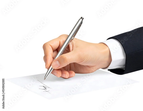 Fototapeta Signature on white paper with silver pen