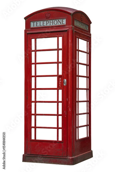Fototapeta Iconic Red British Telephone Booth Isolated Png Background. London Telephone Booth