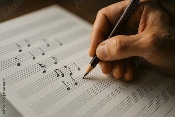 Fototapeta Creative Music Composition: Handwritten Notes on Sheet with Pencil