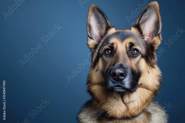Fototapeta Majestic German Shepherd Dog Portrait: A Stunning Close-Up of a Loyal Canine Companion. This captivating image showcases the breed's intelligence and noble nature, set against a de