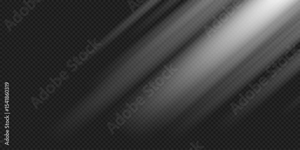 Obraz Diagonal spotlight or solar beam effect on a transparent background with realistic lighting for overlays, poster designs, digital presentations, video editing. Vector graphics