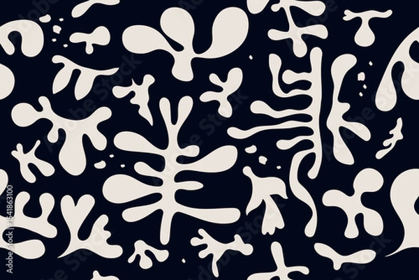 Fototapeta abstract organic shapes. Seamless pattern. Vector flat background in minimalist boho style. Wavy liquid distorted shapes