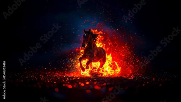 Fototapeta Dynamic image of Red Fire Horse, symbol of the year 2026 according to the oriental calendar. AI, Illustration, Generation, Generated image.
