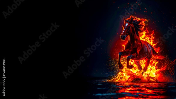 Fototapeta Dynamic image of Red Fire Horse, symbol of the year 2026 according to the oriental calendar. AI, Illustration, Generation, Generated image.