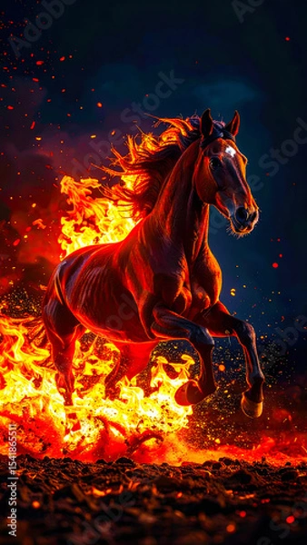 Fototapeta Dynamic image of Red Fire Horse, symbol of the year 2026 according to the oriental calendar. AI, Illustration, Generation, Generated image.