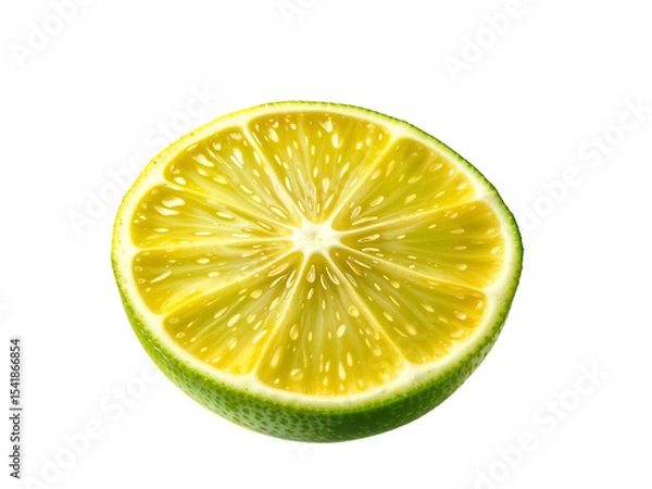 Fototapeta Half lime slice showing fresh juicy texture and bright green color, isolated on white background. Generative AI
