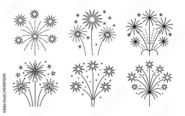 Obraz vector fireworks line art set on white background

