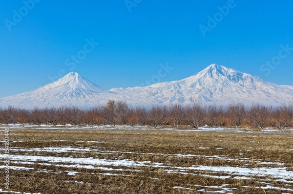 Obraz Greater Ararat and Little Ararat scenic view from Ararat valley in winter  