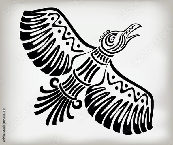 Obraz Decorative stylized bird crows in the ethnic style of ancient American Indians with national pattern. EPS10 vector illustration
