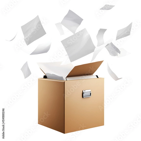 Obraz Papers exploding from a box overflowing with documents archive storage