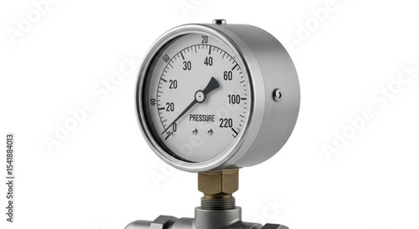 Fototapeta Industrial pressure gauge close-up isolated on white background showcasing measurement features