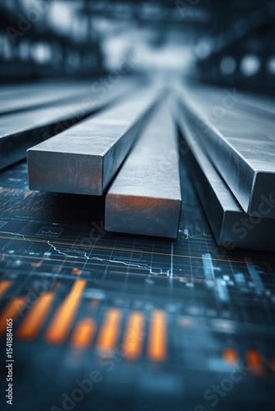 Fototapeta Conceptual representation of a trade war featuring steel beams and economic graphs