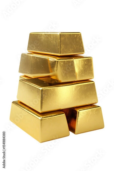 Fototapeta Gold bullion bars arranged geometrically, isolated on white background, depicting wealth and investment potential