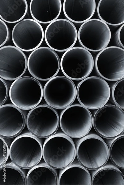 Fototapeta Stack of steel pipes arranged neatly, showcasing precision and craftsmanship in a clean studio environment