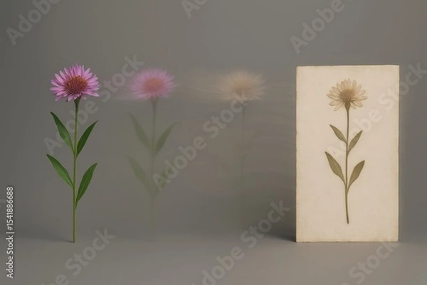 Fototapeta Artistic display of a herbarium plant with fading effect illustrating time passage in floral preservation