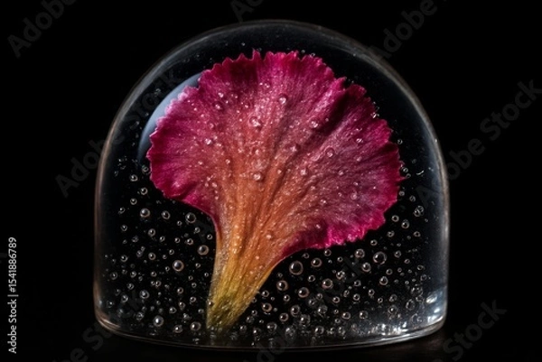 Fototapeta Preserved flower under glass dome showcasing vibrant colors and delicate details in a controlled environment