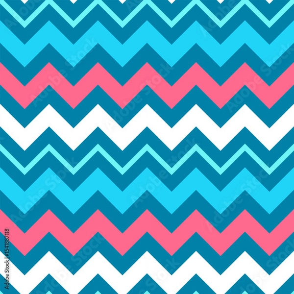 Obraz Bold Chevron Pattern in Pink, Blue, and Navy for Modern Geometric Backgrounds and Stylish Textile Design.