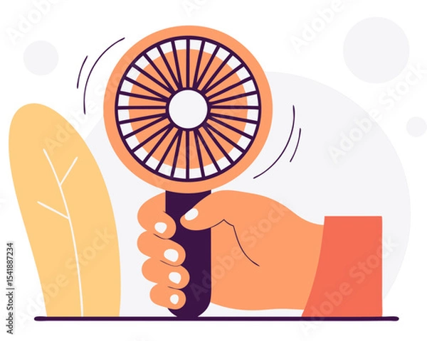 Fototapeta Hand Holding Portable Fan - Flat Design Vector Illustration (Personal Cooling Device) - Isolated on White Background