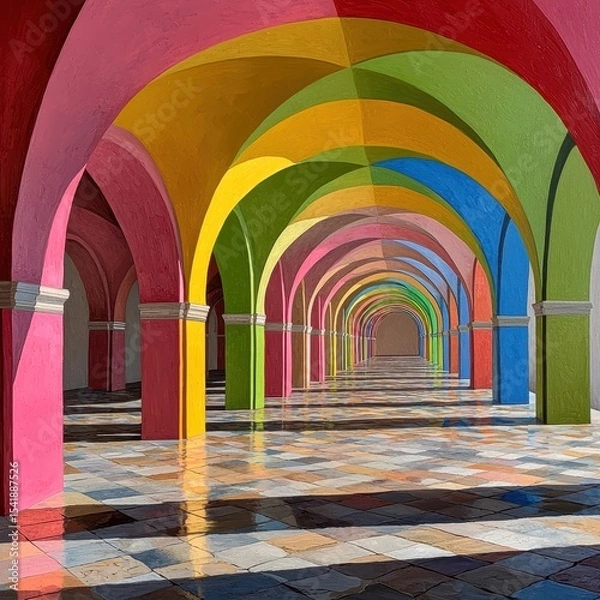Fototapeta Rainbow Arches A Colorful Perspective in Digital Art