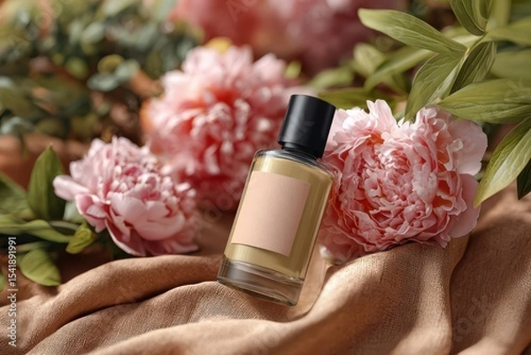 Obraz Perfume bottle with floral background banner