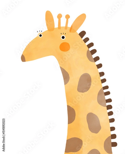 Obraz Giraffe on White. Nursery Vector Art with Cute Giraffe. Funny Hand Drawn Print with Cartoon of Giraffe on a White Background. Safari Animal. Infantile Drawing-like Funny Giraffe. African Animal.	