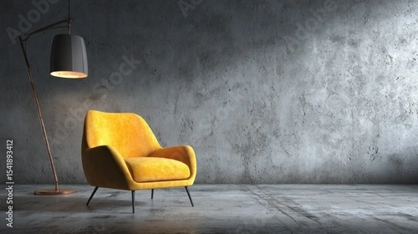 Obraz Modern yellow armchair in a minimalist concrete room