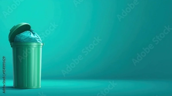 Obraz Open green trash can with plastic bag