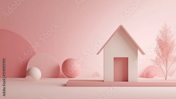 Obraz Pastel pink home scene with geometric shapes