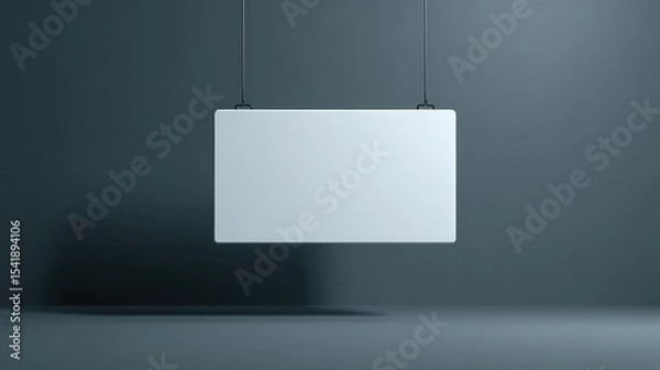 Obraz Blank white rectangular sign hanging from dark room