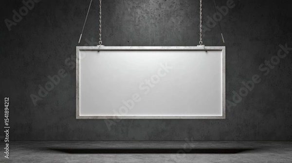Obraz Blank billboard hanging from chains on dark concrete wall