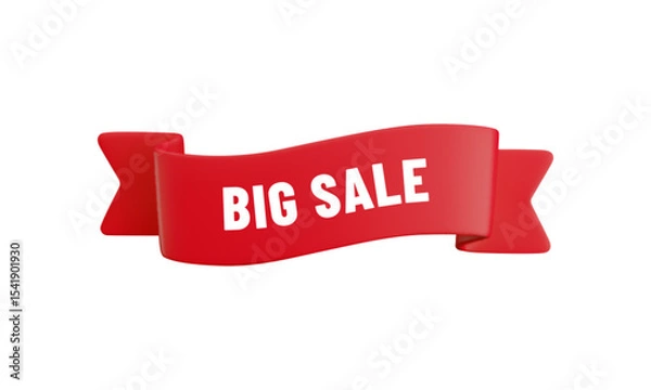 Fototapeta Vector cartoon 3d Big Sale badge. Red label ribbon with text. Realistic 3d render online shop banner. Cute design element for web, banner design, sticker or tag, new collection sign, advert, app.