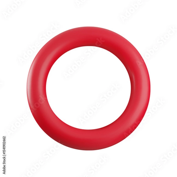 Fototapeta Vector 3d red circle frame icon. Trendy plastic round blank circle badge, abstract empty torus button. 3d render of plastic geometric shape design element for sign, web, app, game, sticker.