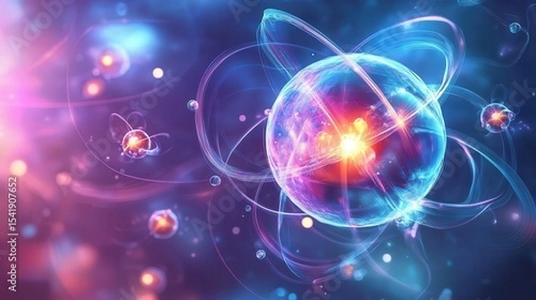 Fototapeta Nanotechnology. Abstract Physics Atom Proton Particle. Light Plasma Ball. Science Microscope Background. Virus Cell. Medical Science and Tech Inspired Abstract Background. Vector Illustration.