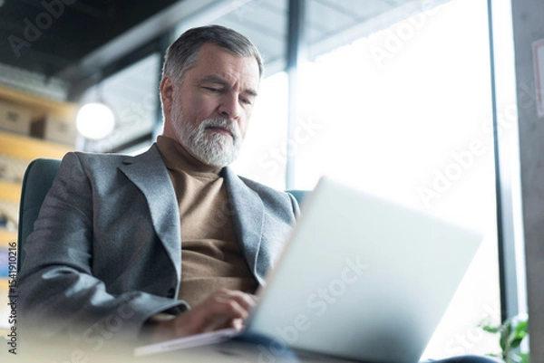 Fototapeta Businessman sitting in office working with laptop computer