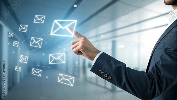 Fototapeta Hand presses icon email envelopes virtual hol.AI GENERATED