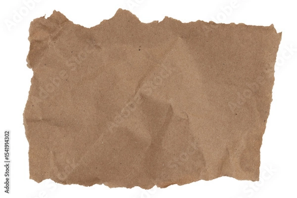 Fototapeta Brown butcher paper ripped and crumpled rectangle isolated on white