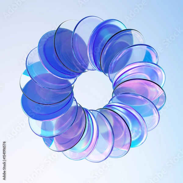Obraz Circle made of glass disc shapes with colourful reflections. 3d rendering.