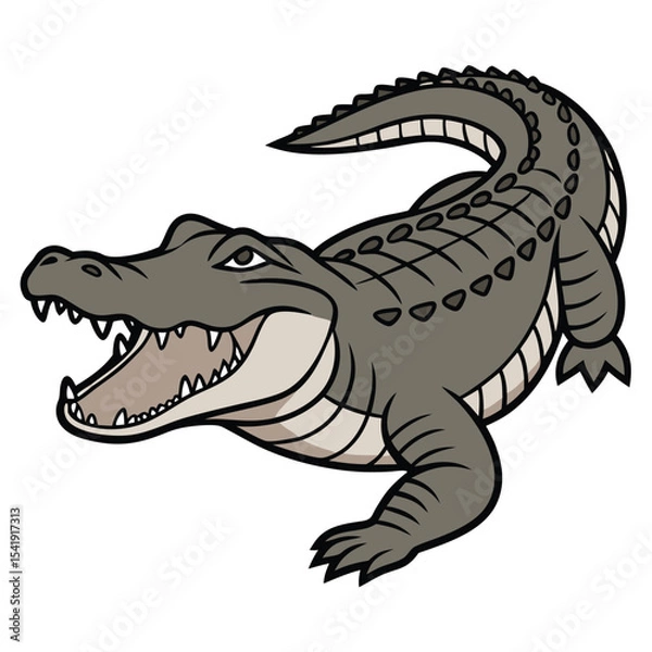 Fototapeta Cartoon alligator with mouth wide open and sharp teeth smiling