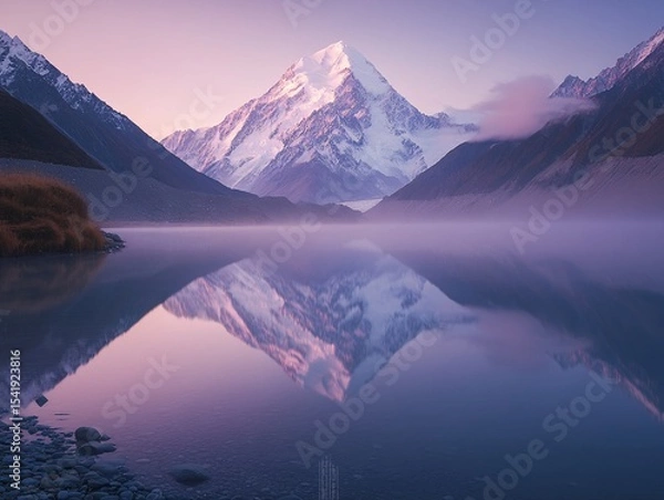 Obraz Tranquil dawn reflection of majestic mountain lake serene nature scene peaceful environment aerial view