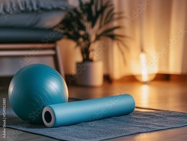 Obraz Home mobility and stretching station setup indoor space visual guide calm environment low angle flexible fitness