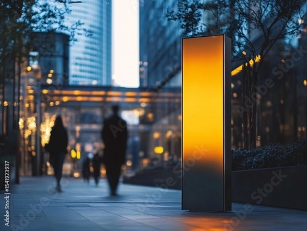 Obraz Illuminated led advertising panel showcasing urban lifestyle city center digital display evening ambiance perspective
