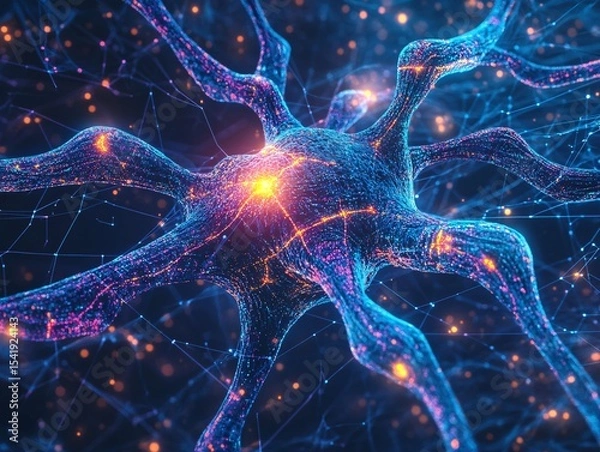 Obraz Neuron cell interaction visualization digital art science abstract close-up neural networks concept